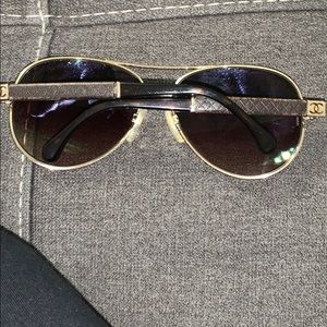 Chanel gold and brown aviator sunglasses